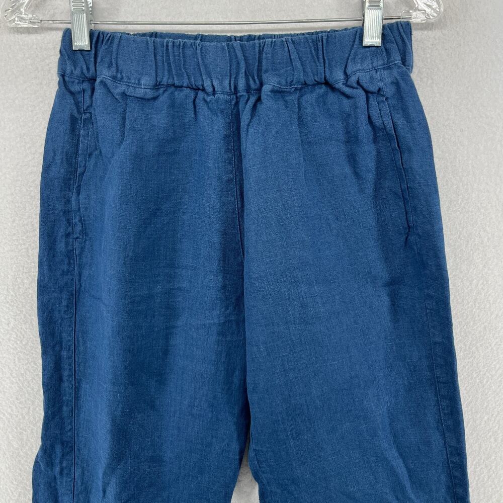 LINEN FOX Pants M Mara Linen Trouser Tapered High Rise Elastic Waist Ankle Blue - Picture 3 of 12